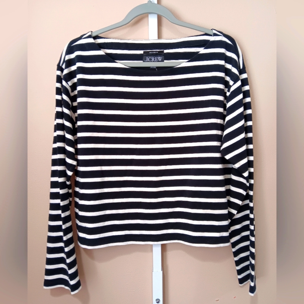 J. Crew Women's (Size S) Black & White Stripe Knit Cropped Fit Tee (NWT)
